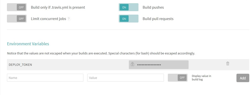 Travis CI settings